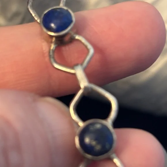 Sterling Silver Lapis Lazuli Bracelet 925 Toggle Clasp 7.5” Artisan Link - Picture 4 of 6